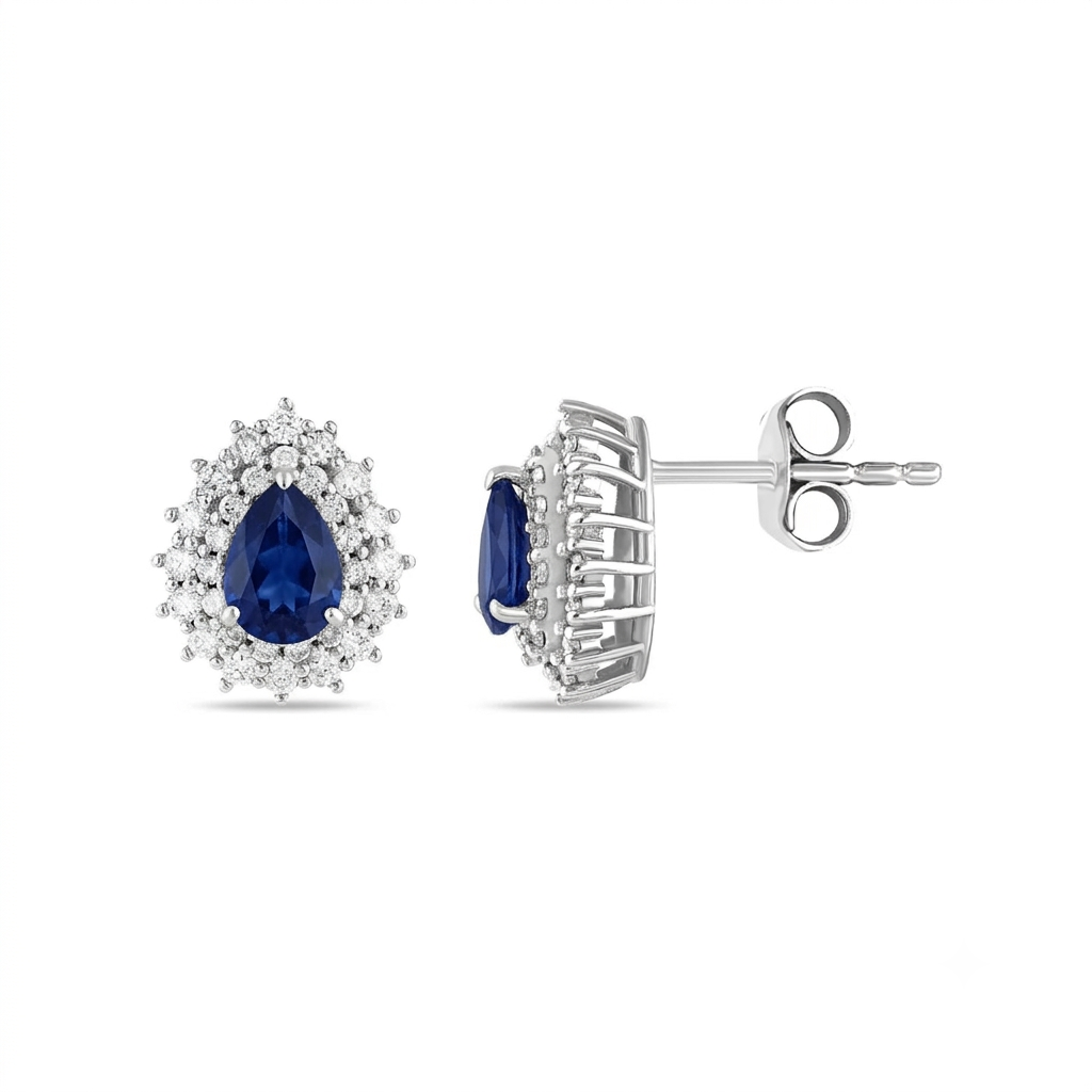 1,28 Karat Pırlantalı Renkli Taşlı Küpe