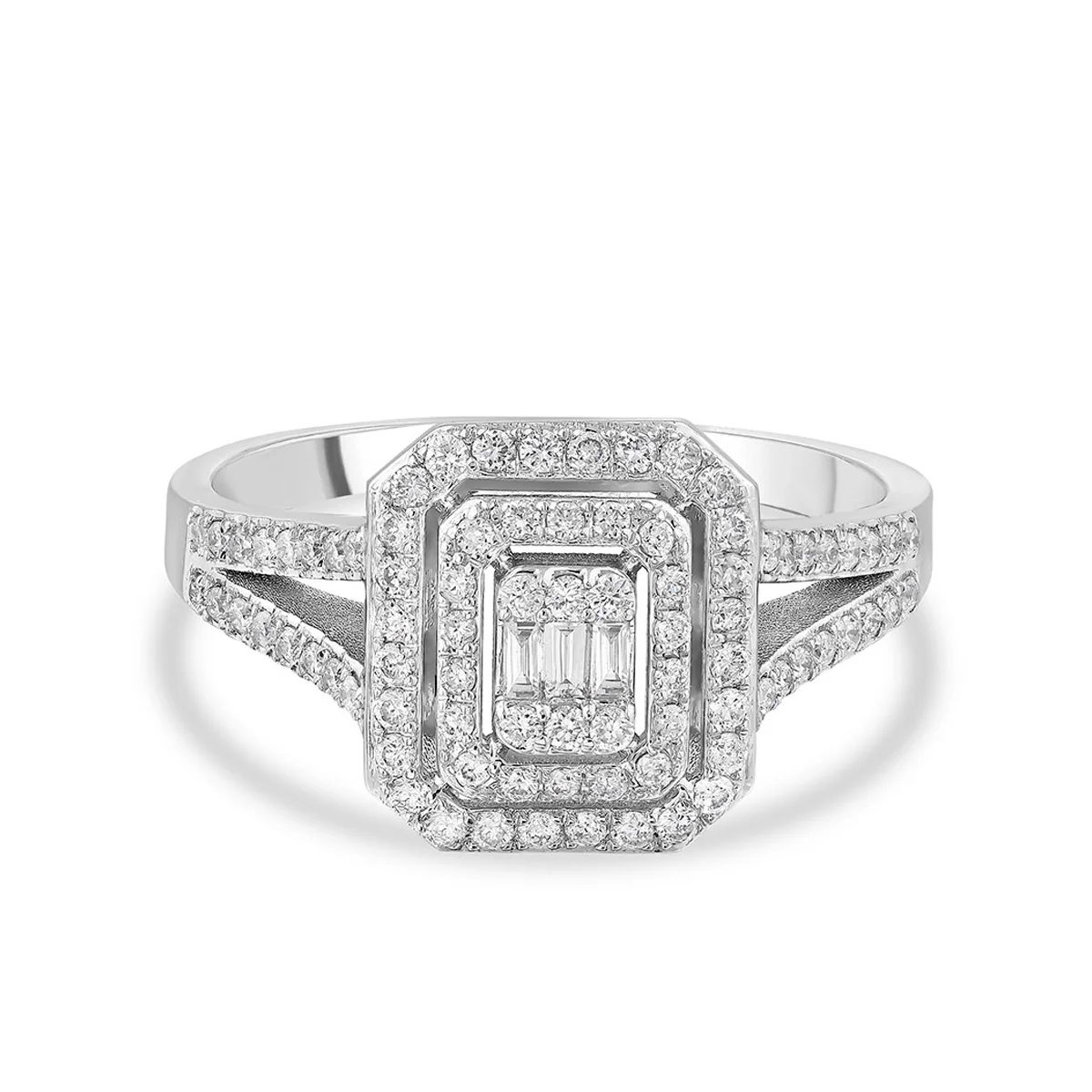 0,43 Karat Kolları Taşlı Pırlantalı Baget Yüzük