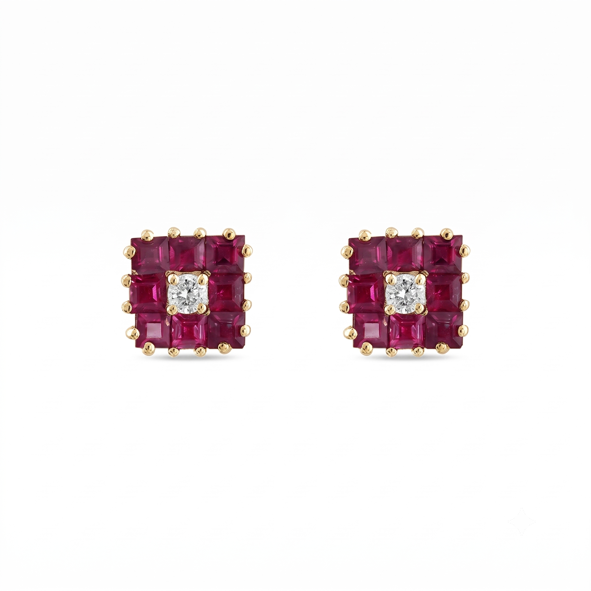 1,26 Karat Pırlantalı Ruby Renkli Küpe