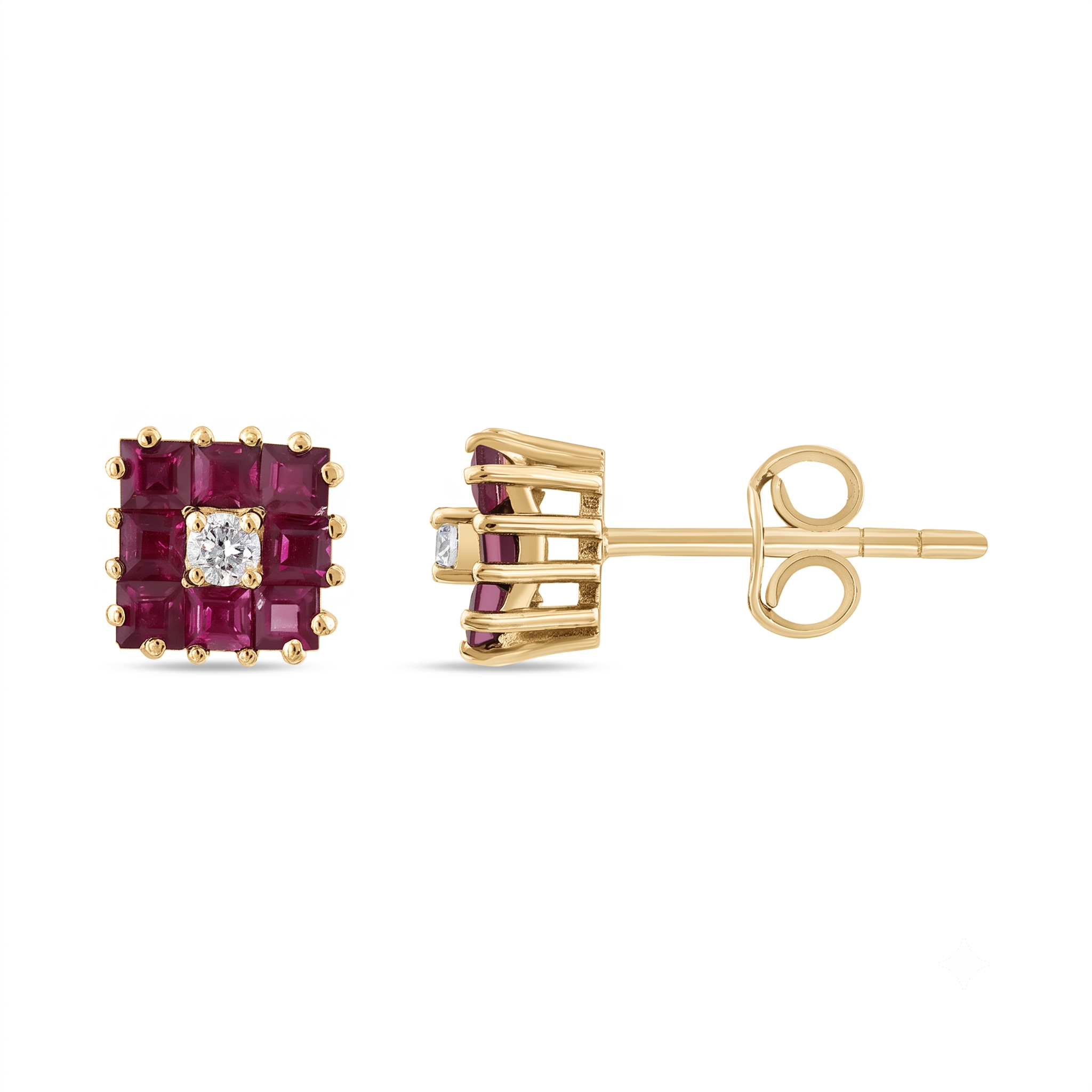 1,26 Karat Pırlantalı Ruby Renkli Küpe