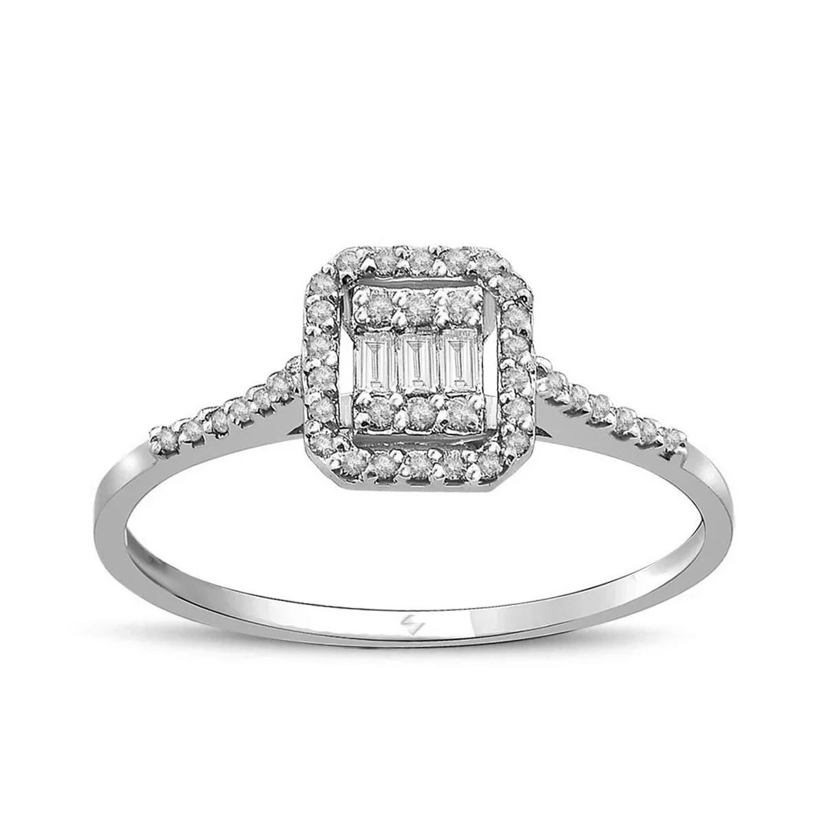 0,15 Karat Baget Pırlantalı Kolları Taşlı Yüzük