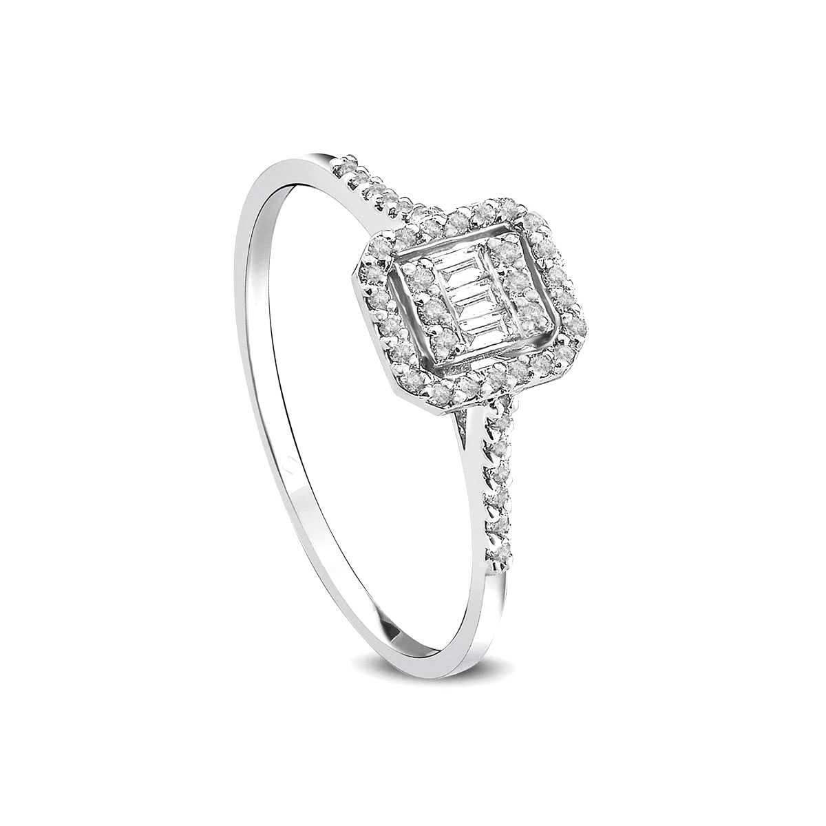 0,15 Karat Baget Pırlantalı Kolları Taşlı Yüzük
